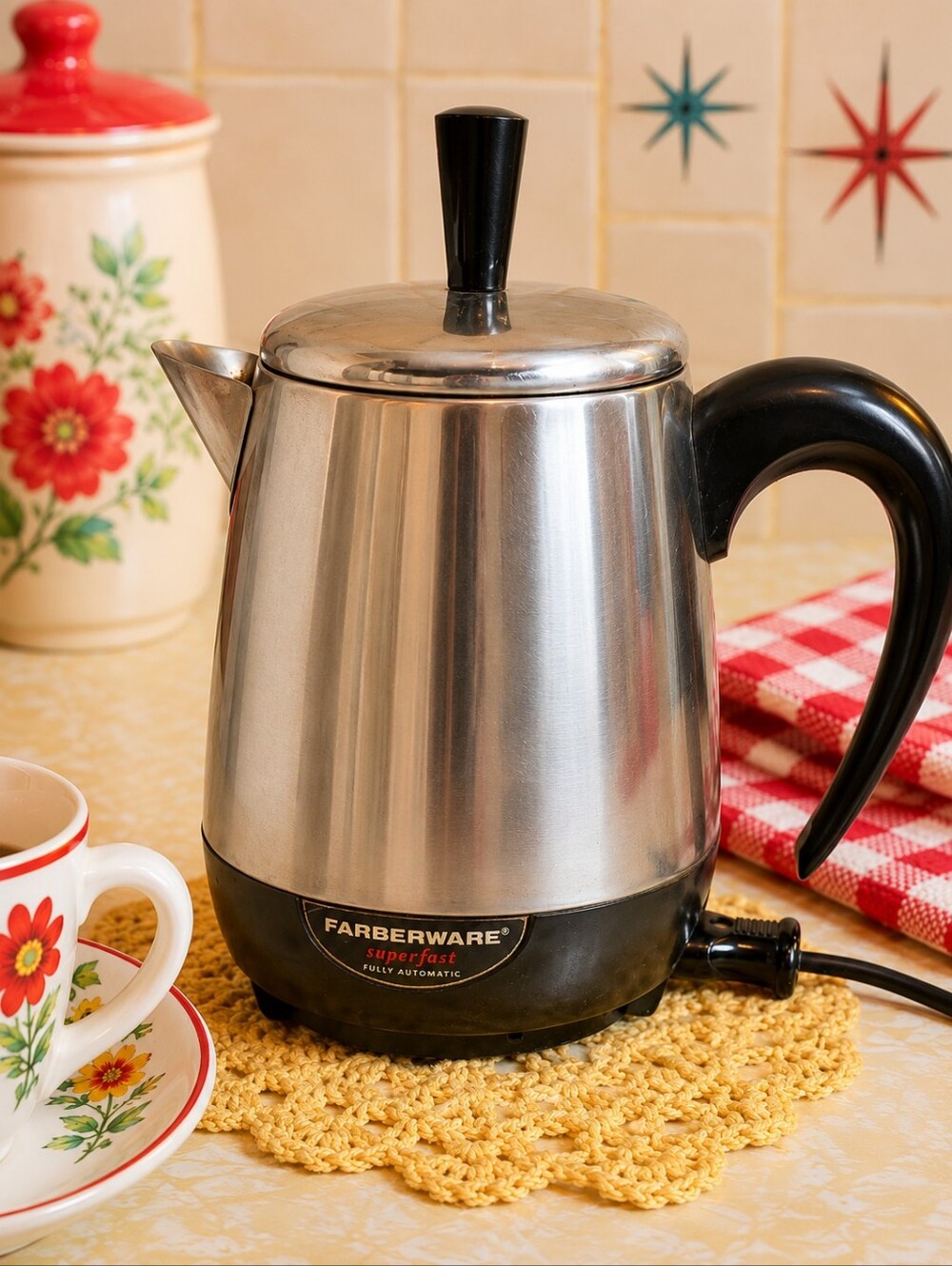 Vintage Farberware 6 Cup Stainless Steel Electric Percolator Coffee Pot